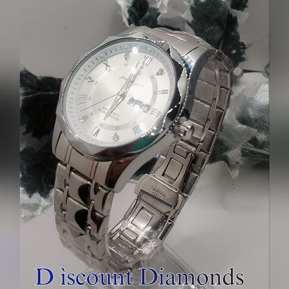 Men's White and Silver Poedagar Quartz Watch with Stainless Steel Ba… - Picture 3 of 4